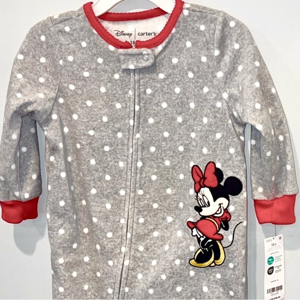 Carters Disney Minnie Mouse Grey Red Girl’s Fleece Onesie Pajamas Size 18M NWT - Picture 2 of 6